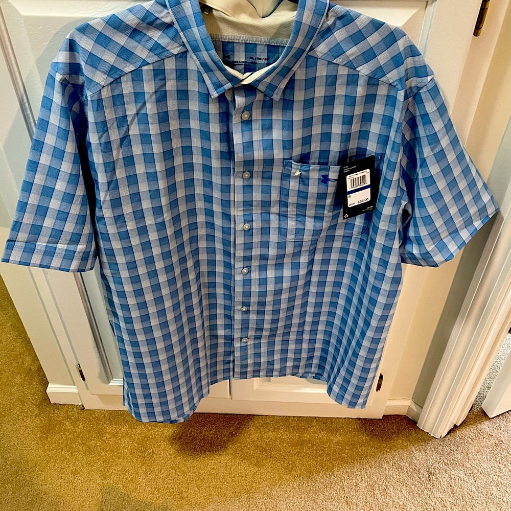 Under Armour Blue/white checkered short sleeve button down